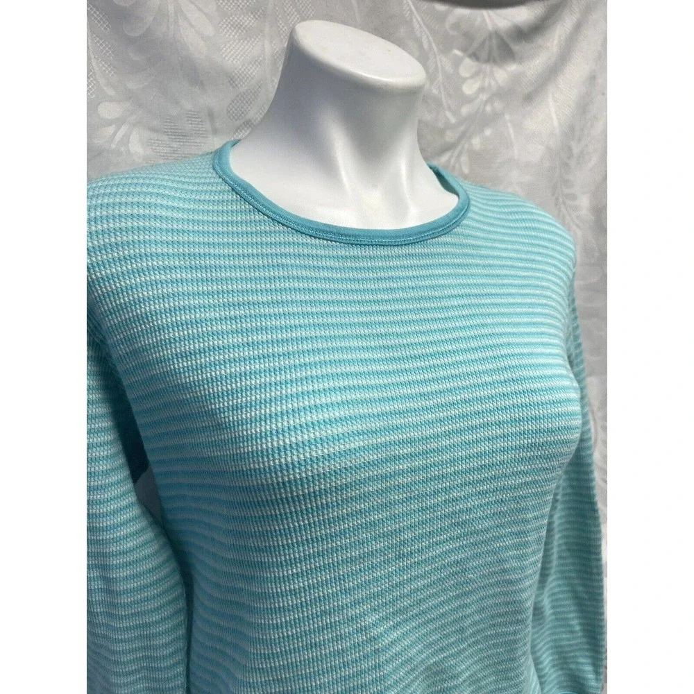 Victoria's Secret T Shirt Sz S Green Long Sleeves Stripes Cotton Night Shirt? - Picture 2 of 10